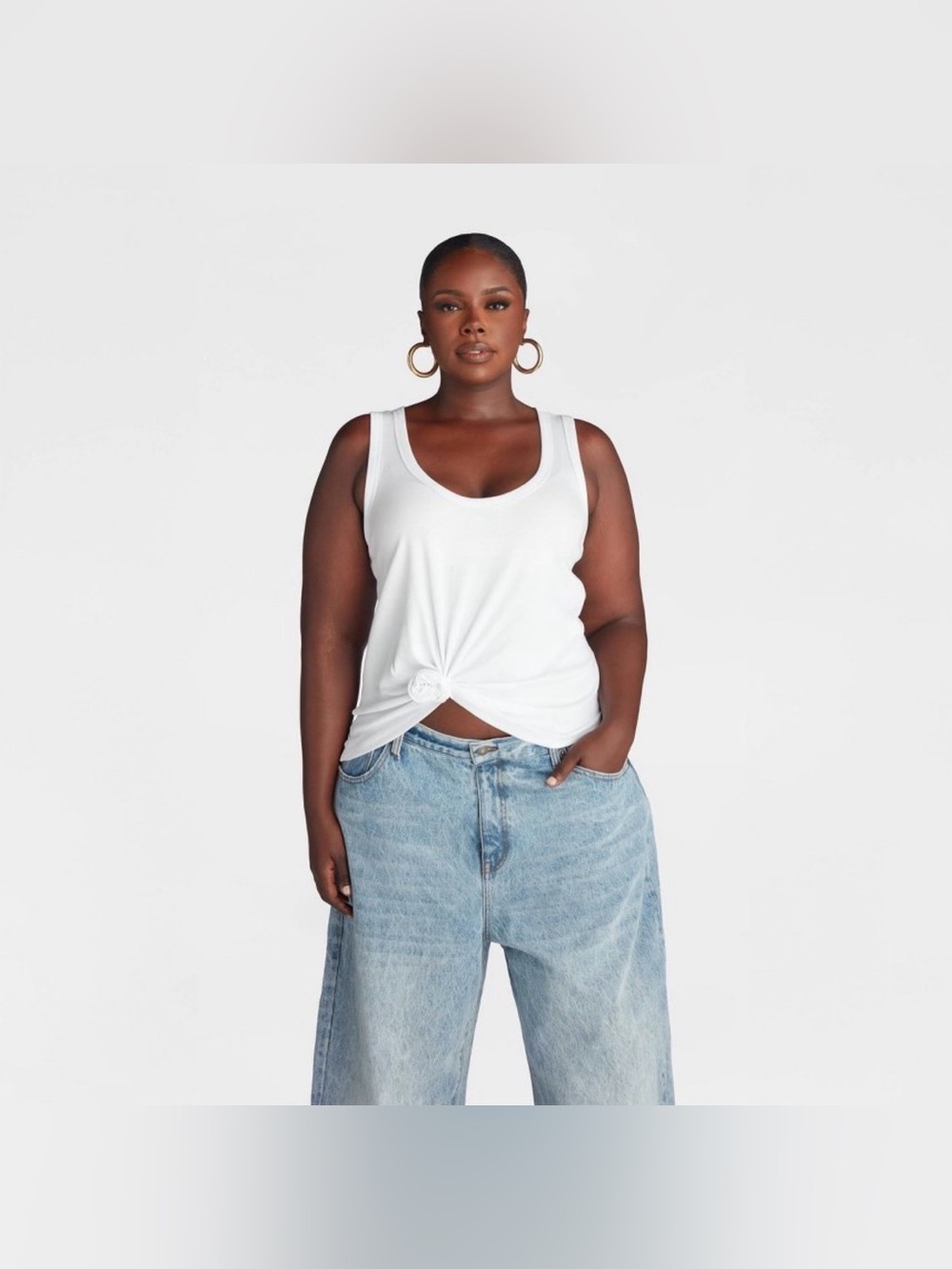 KBB by KAHLANA Women's Slim Fit 'The Knotted Tank Top' - White 1X